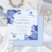Rustic Romantic Light Blue Floral Square Wedding Kaart