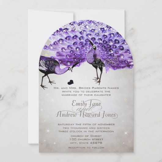 Rustic Romantic Mason Jar Paars Peacock Kaart (Voorkant)