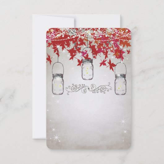 Rustic Romantic Mason Jar Red en Silver Herfst Lea RSVP Kaartje (Achterkant)