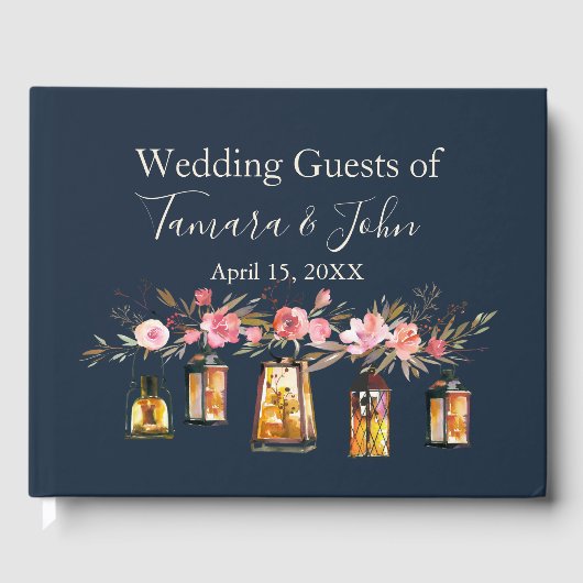 Rustic Romantic Navy Blue Coral Floral Wedding Gastenboek (Voorkant)