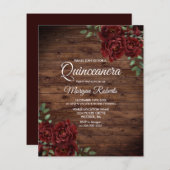 Rustic Romantic Red Rose Quinceanera Budget Invite (Voorkant / Achterkant)