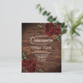 Rustic Romantic Red Rose Quinceanera Budget Invite (Staand voorkant)