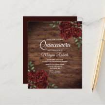 Rustic Romantic Red Rose Quinceanera Budget Invite