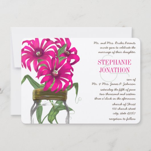 Rustic Romantic roze Mason Jar Wild Flower Wedding Kaart (Voorkant)