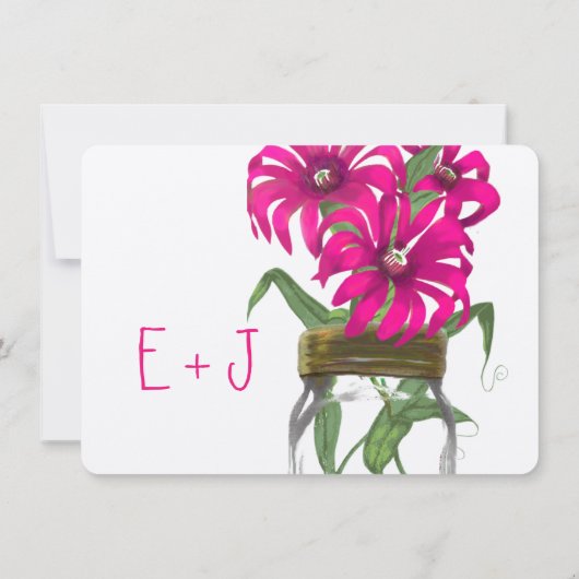 Rustic Romantic roze Mason Jar Wild Flower Wedding Kaart (Achterkant)