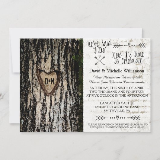 Rustic Romantic Tree Post Wedding Invite Kaart (Voorkant)