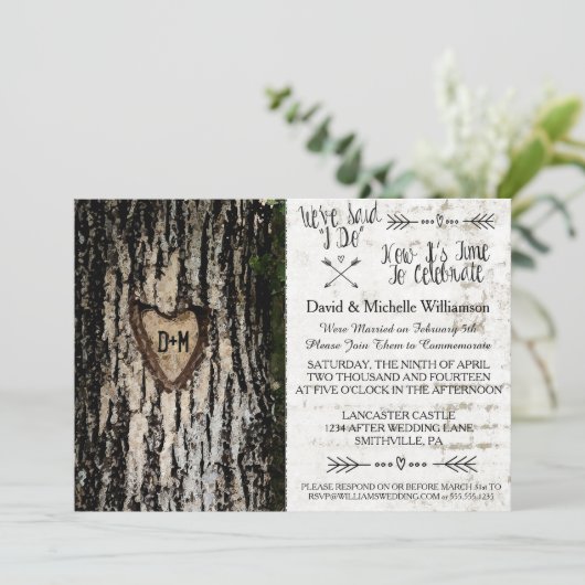 Rustic Romantic Tree Post Wedding Invite Kaart (Staand voorkant)