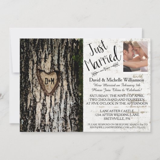 Rustic Romantic Tree Post Wedding Photo Uitnodigen Kaart (Voorkant)