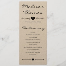 Rustic Romantic Wedding Programme on kraft paper Programmakaart