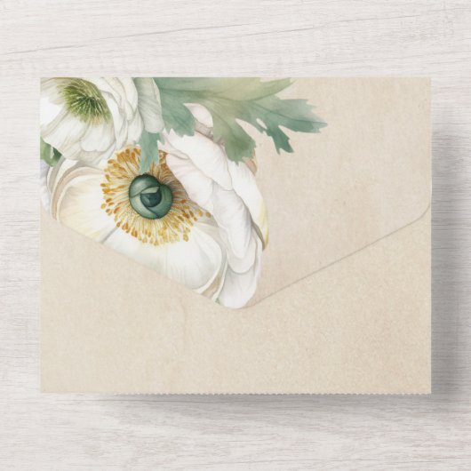 Rustic Romantic White Ranunculus All In One Uitnodiging (Achterkant)