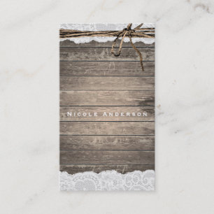 Rustic Romantic Wood Lace & Twine Country Chic Visitekaartje