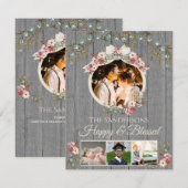 Rustic Romantische 4 Foto Vakantie | Kerstkaart (Voorkant / Achterkant)