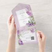 Rustic Romantische Paarse & Salie Lilacs QR Code All In One Uitnodiging (Afscheurbaar)