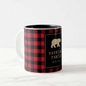 Rustic Rood en Zwart Buffalo Geruit Familienaam Tweekleurige Koffiemok (Voorkant links)