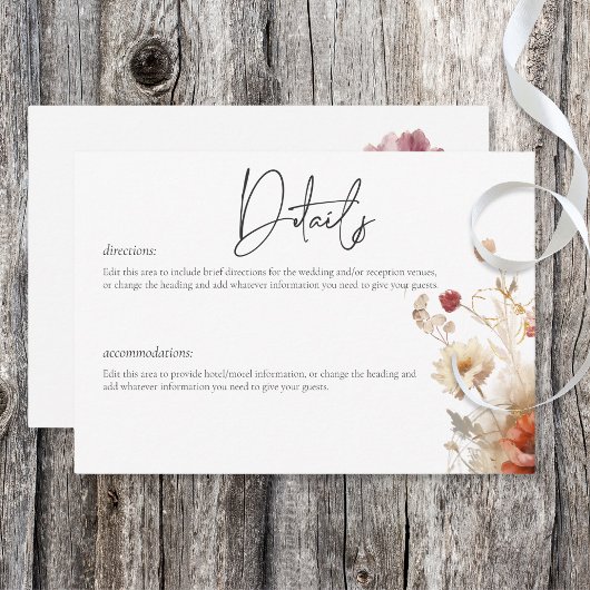 Rustic Rood & Gerst Aquarel Wilde Bloemen Details Informatiekaartje