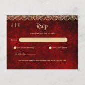 Rustic Rood Gouden Kant Bruiloft RSVP Voor Bijpass Briefkaart (Voorkant)
