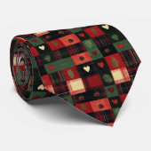 Rustic Rood Groen Geruite Harten Kerst Vakantie Stropdas (Opgerold)
