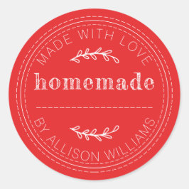 Rustic Rood Huisgemaakt Ronde Sticker