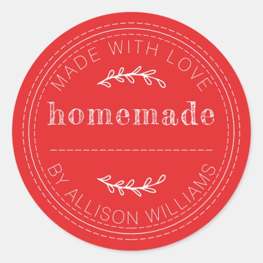 Rustic Rood Huisgemaakt Ronde Sticker (Voorkant)