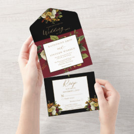 Rustic Rood | Oranje Bloemboeket Bruiloft Alles In All In One Uitnodiging