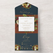 Rustic Rood | Oranje Bloemen Boeket Teal Bruiloft All In One Uitnodiging (Binnen)