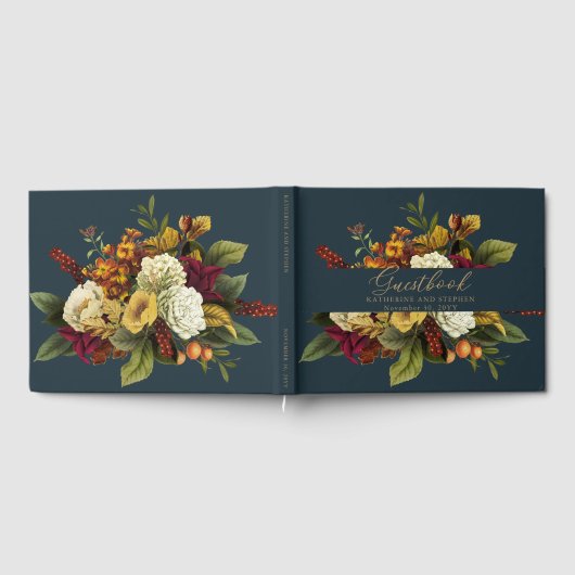 Rustic Rood | Oranje Boho Bloemenboeket Bruiloft Gastenboek (Volledig)