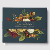 Rustic Rood | Oranje Boho Bloemenboeket Bruiloft Gastenboek (Voorkant)