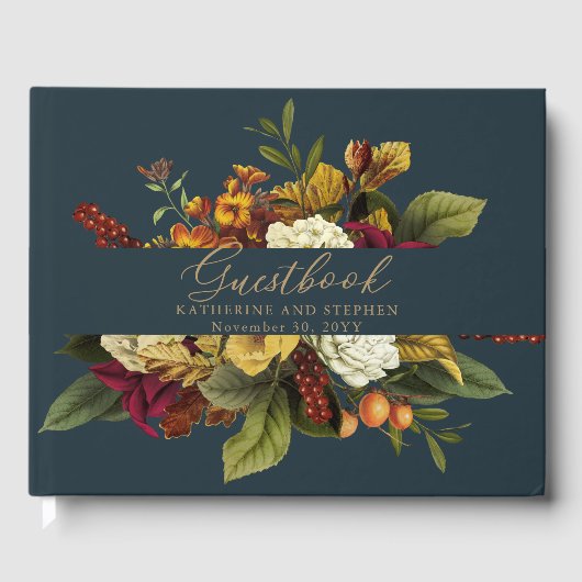 Rustic Rood | Oranje Boho Bloemenboeket Bruiloft Gastenboek (Voorkant)