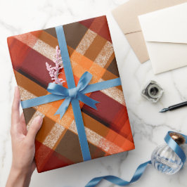 Rustic rood-oranje oogst aarde plaid patroon cadeaupapier