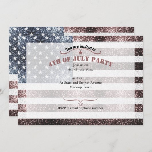 Rustic rood wit blauw glitters VS-vlag 4 juli Kaart (Voorkant / Achterkant)