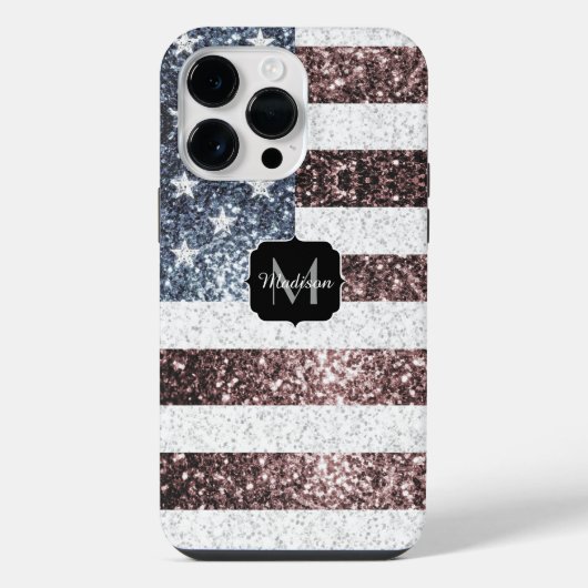 Rustic Rood Wit Blauw Glitters VS vlag Monogram iPhone Hoesje (Achterkant)