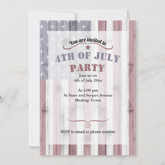 Rustic Rood Wit Blauw Hout VS Vlag Amerika 4 Juli Kaart (Voorkant)