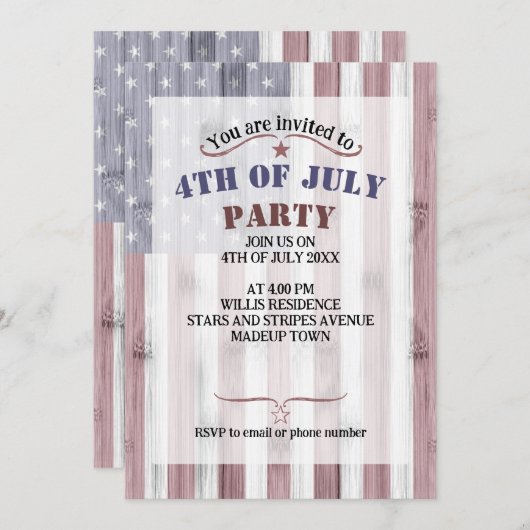 Rustic Rood Wit Blauw Hout VS Vlag Amerika 4 Juli Kaart (Voorkant / Achterkant)