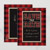 Rustic Rood Zwart Buffalo Geruit Save the Date Aankondigingskaart (Voorkant / Achterkant)