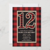 Rustic Rood Zwart Buffalo Plaid 12e 12 Verjaardag Kaart (Voorkant)