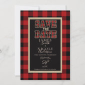 Rustic Rood Zwart Buffalo Plaid Foto Save the Date Kaart (Voorkant)