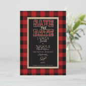 Rustic Rood Zwart Buffalo Plaid Foto Save the Date Kaart (Staand voorkant)