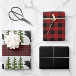 Rustic rood zwart Buffalo ruitpatroon met eland Inpakpapier Vel