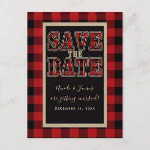 Rustic Rood Zwarte Buffalo Geruite Save the Date Aankondigingskaart