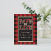 Rustic Rood Zwarte Buffalo Geruite Save the Date Aankondigingskaart (Staand voorkant)