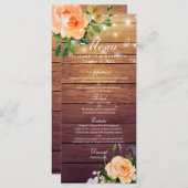 Rustic Roos Floral String Lights Wedding Menu (Voorkant / Achterkant)