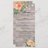Rustic Roos Floral String Lights Wedding Menu (Voorkant / Achterkant)