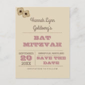Rustic Roos Gold Bat Mitswa Bewaar de datum Aankondigingskaart (Voorkant)