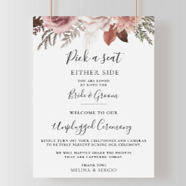 Rustic Roos Gold Floral Wedding Unplugged Ceremoni Poster