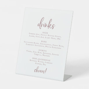 Rustic Roos Gold Script Wedding Drink Menu Sign. Reclamebord Met Voetstuk