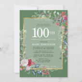 Rustic Roos Holly Berries 100th Birthday Party Kaart (Voorkant)