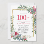 Rustic Roos Holly Berries 100th Birthday Party Kaart (Voorkant)