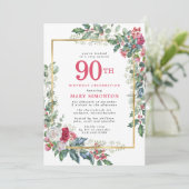 Rustic Roos Holly Berries 90e verjaardag Kaart (Staand voorkant)