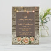 Rustic Roos Lace Mason Jar Licht 25th Jubileum Kaart (Staand voorkant)