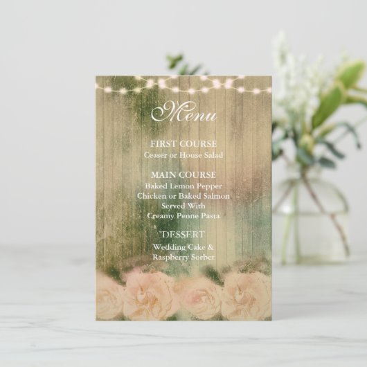 Rustic Roos Wedding Menu Kaart (Staand voorkant)